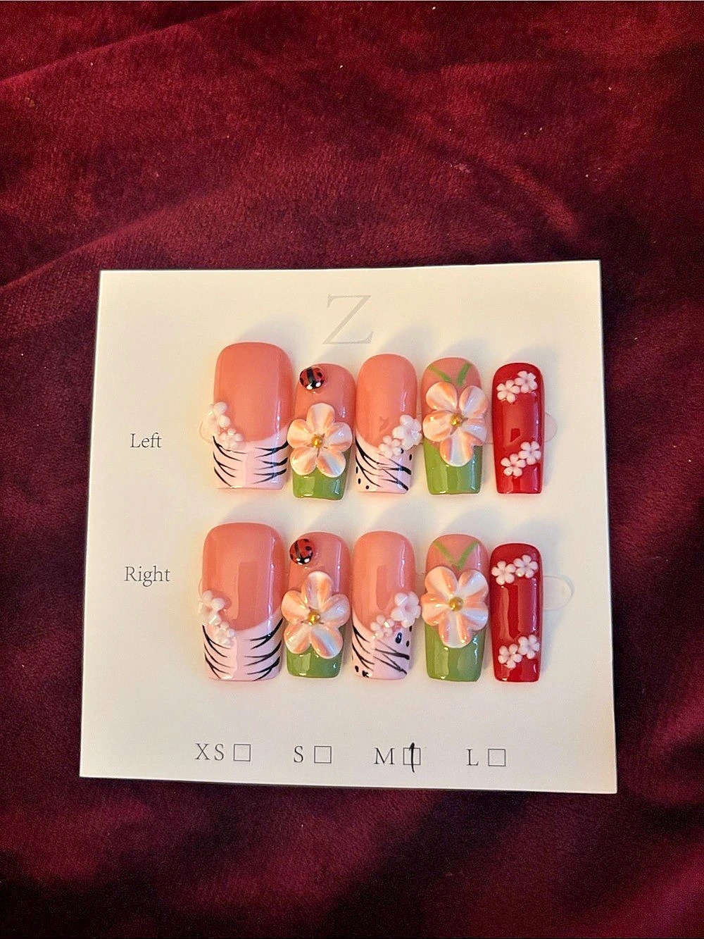 Floral Pink & Green Press-On Nails NWT